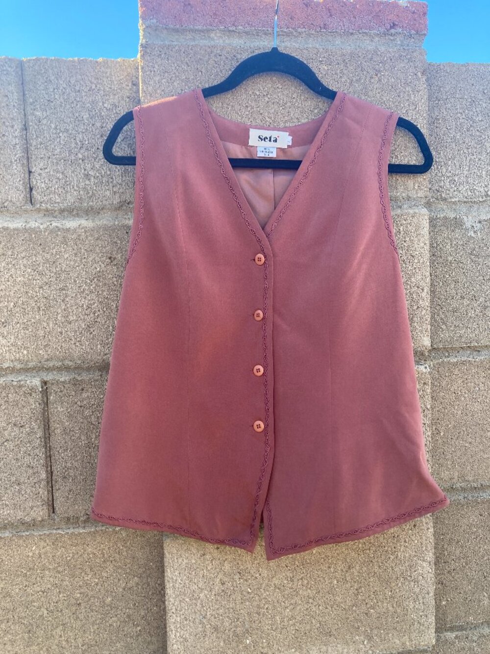 Seta vintage 90s 100% silk dusty rose embroidered vest size L
